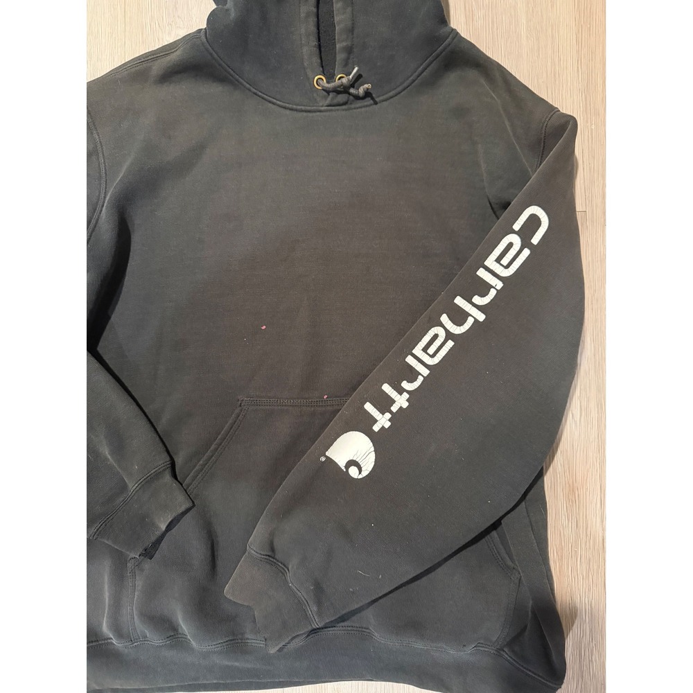 Carhartt Sleeve Logo Hoodie Mens XL Black Original Fit Heavyweight Pullover - Picture 3 of 5